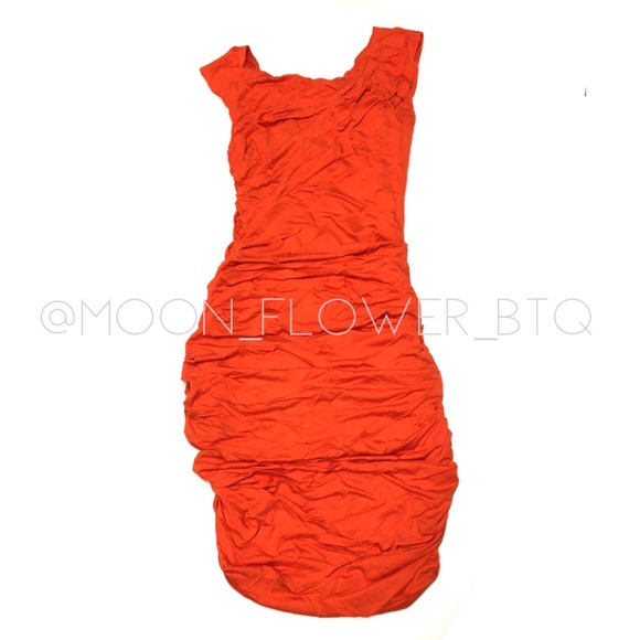 Orange Ruched Jersey Bodycon Mini Dress – Sleeveless Summer Style - Picture 8 of 11